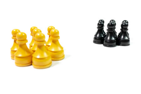 chess on a white background. Chess board. ivory chess pieces. white and black chess pieces. chess backgroundの写真素材
