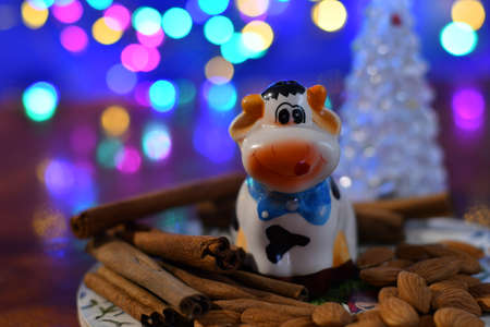 New Year's Holidays. Festive mood. Christmas and New Year. Decoration for the Christmas tree. Toys and gifts. Christmas tree. holiday and fun. winter vacation. winter holidays. christmas background. New Year characters. Snowman, santa claus. Father Frost.の写真素材