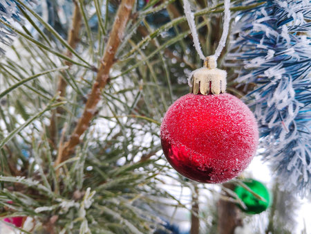 New Year's Holidays. Festive mood. Christmas and New Year. Decoration for the Christmas tree. Toys and gifts. Christmas tree. holiday and fun. winter vacation. winter holidays. christmas background. New Year characters. Snowman, santa claus. Father Frost.の写真素材