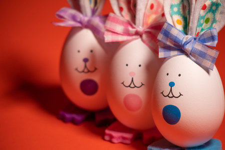 Easter eggs. funny hares. toy rabbit. toy egg. statuette easter bunny.