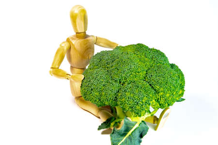 green broccoli. Green winter fresh organic superfood - Kale green cabbage, broccoli. Fresh broccoli isolated on white backgroundの写真素材