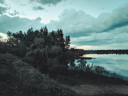 natural landscape with water. sunset and sunrise on the water. beautiful river. lake shore....