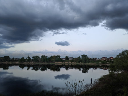 natural landscape with water. sunset and sunrise on the water. beautiful river. lake shore....
