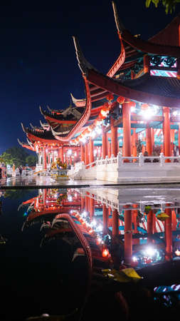 Semarang, Central Java, INDONESIA - April 18, 2019: Sam Po Kong Temple at night. Chinese-style historic buildings, an iconic and heritage landmarkのeditorial素材
