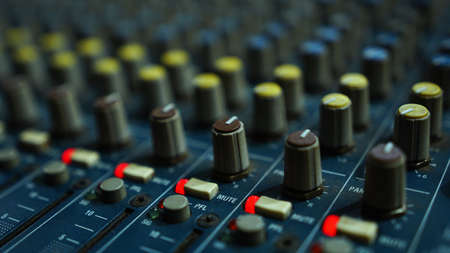 Audio sound mixer with mute button and fader knobsの写真素材