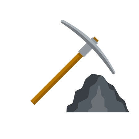 Ore mining. Pick and stone. Miner tool. Pile of minerals. Cartoon flat illustration. Mining industryのイラスト素材