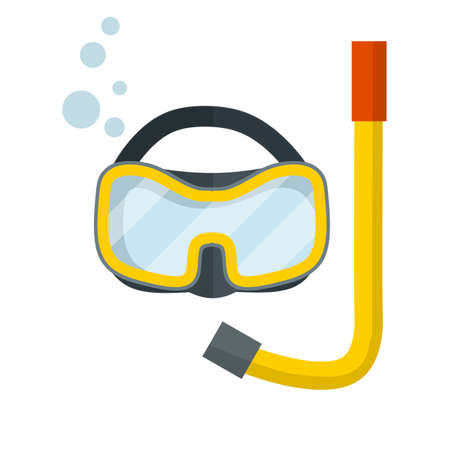 Scuba gear. Cartoon flat illustration. Rest and entertainment in sea and ocean. Snorkel and glasses. clothing of diver. item for diving and swimming under waterのイラスト素材