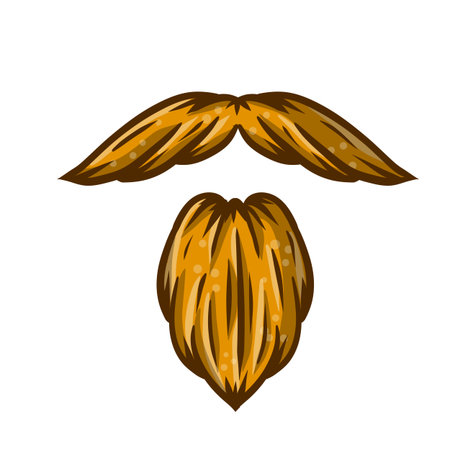 Fashionable mens haircut. Brown hair guy. Hair and beard. Cartoon illustration. Fashion and style. Mask for app. Element of head and face hipster. Long moustache of old manのイラスト素材