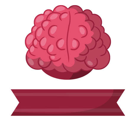 Human brain. Mind and memory. Cartoon flat illustration. Blank pink ribbon for textのイラスト素材