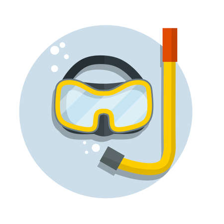 Scuba gear. Cartoon flat illustration. Rest and entertainment in sea and ocean. Snorkel and glasses. clothing of diver. item for diving and swimming under waterのイラスト素材