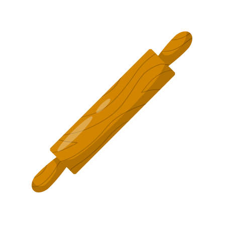 Wooden appliance for kitchen and cooking. Rolling pin for dough. Cartoon flat illustrationのイラスト素材