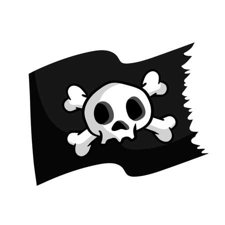 Pirate flag. Skull and bones on black ribbon. element of death. Emblem and symbol of theft and robber. Cartoon flat illustration. jolly Rogerのイラスト素材