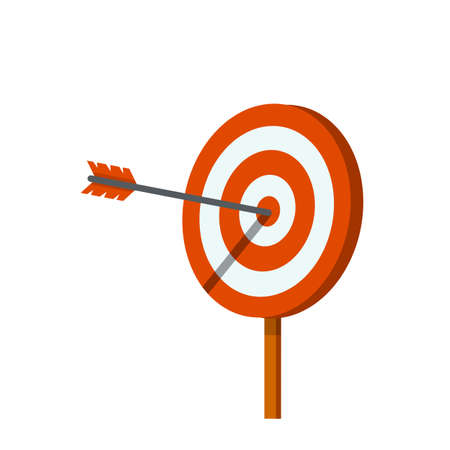 Target for arrows. Hit on target. Red and white aim. Business concept several attempts. Competition and victory. Shooting and championship. Cartoon flat illustrationのイラスト素材