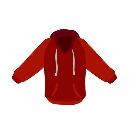 Hoodie with hood. Red Warm clothing. Sweatshirt with handles. Cartoon flat illustration isolated on white backgroundのイラスト素材