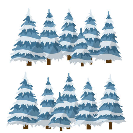 Set of winter tree. Element of nature and forests. Cartoon flat illustration. Snow on branches. Cold seasonのイラスト素材