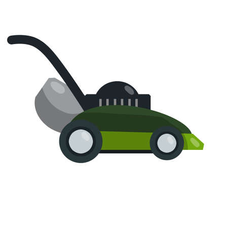 Red trimmer with Gasoline engine. Element for mowing and caring for lawn and grass. Modern modelのイラスト素材