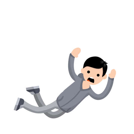 Screaming man falls from height. horror and fear of heights - phobia Acrophobia. Cartoon flat illustration. Drop young nerd guyのイラスト素材