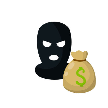 Bag of money and dollar sign. Icon for crime and security issues. Cartoon flat illustrationのイラスト素材