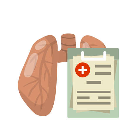 Lung. Problem with breathing. Medical care. Internal human organs. Cartoon flat illustration. Health and treatment. diagnosis and paper file documentのイラスト素材