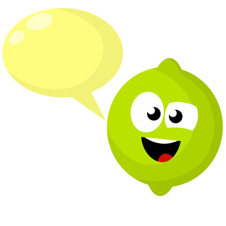 Lime with green face. Funny sour character. Smile and emotion. Healthy fruit with vitamin C. Mascot...