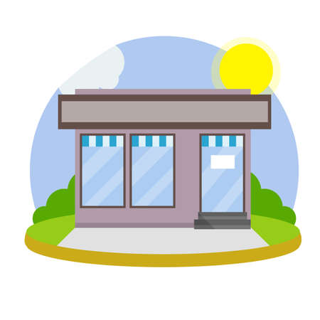 Town and city. Element of urban landscape. Food trade and coffee shop. Facade of the house with showcaseのイラスト素材