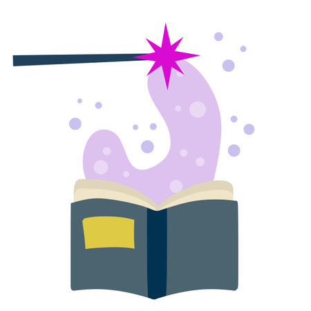 Magical narratives and fairy tales. Witchcraft, wand and children illustration. Flat cartoon