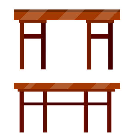 Set of Table. Brown Kitchen furniture. Element of cafe and restaurant. Cartoon flat illustrationのイラスト素材