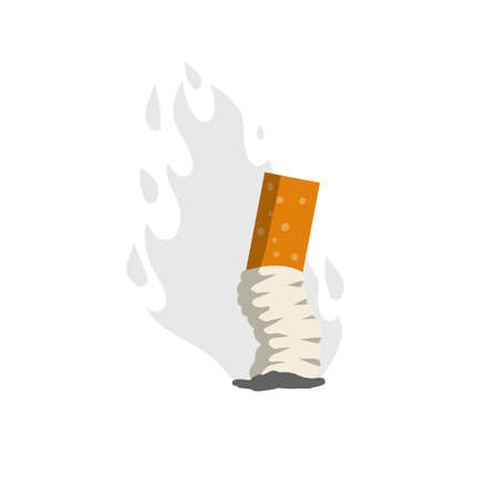 Cigarette butt. Bad harmful habit of Smoking. Small object. Cartoon flat illustration. Ash and smoke. Trash, dirt and garbageのイラスト素材
