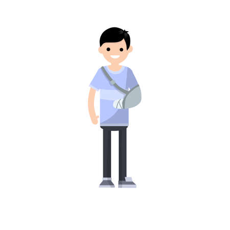 Patient and trauma. Medical care. treatment of the guy. Cartoon flat illustration. Health problem. Bandage and hand.のイラスト素材