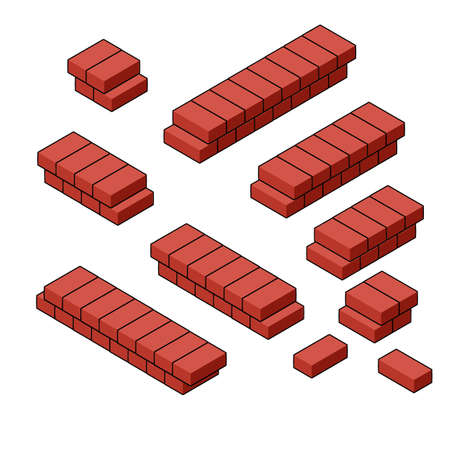 Red brick wall of house. Element of building construction. Corner of Stone object. Isometric illustration. Symbol of protection and securityのイラスト素材