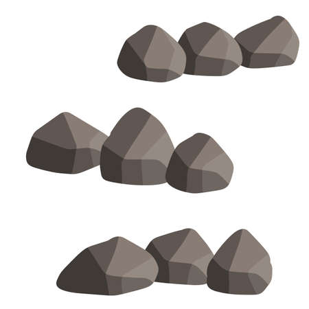 Set of gray granite stones of different shapes. Element of nature, mountains, rocks, caves. Flat illustration. Minerals, boulder and cobbleのイラスト素材