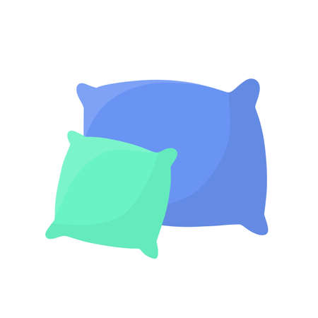 Set of pillows. Large and small object. Cartoon flat illustration. Soft colored cushions in blue and pink. Element of bedroom and bed for sleepのイラスト素材