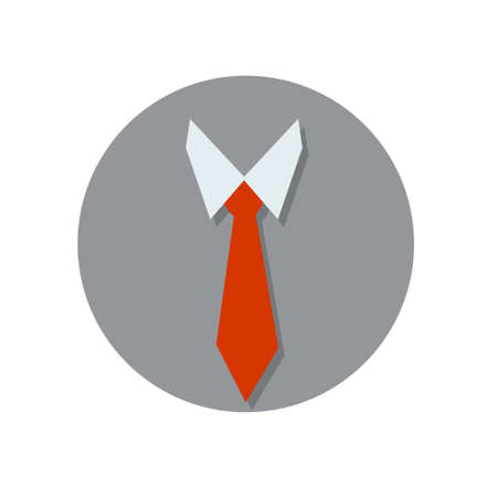 Red tie and shirt collar. Business clothing. Business style. Logo icon for the app. Flat cartoon illustration isolated on white backgroundのイラスト素材