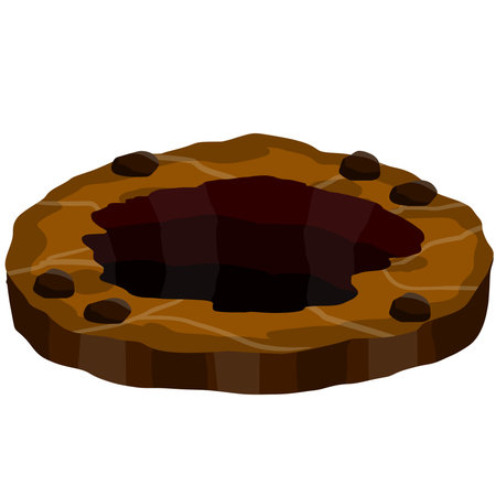 Big hole in ground. Brown dry soil and mine. Element of desert landscape. Cartoon illustrationのイラスト素材