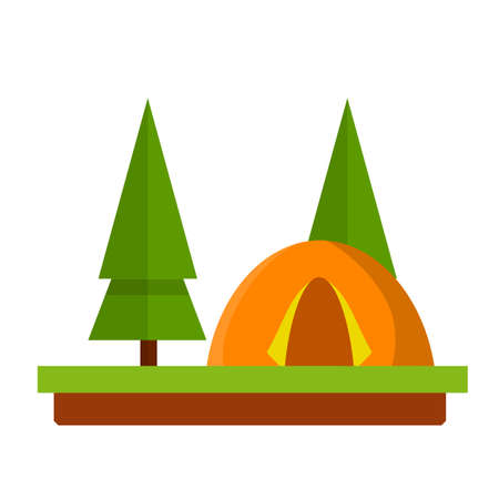 Outdoor activity. Camp and hike. campfire and rest in forest. Trip to nature. Cartoon flat illustrationのイラスト素材
