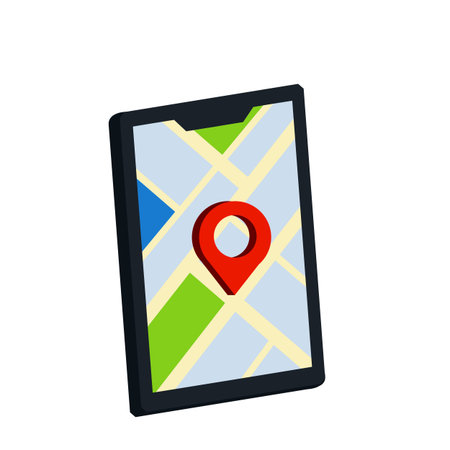 Mobile phone with a city map. Navigation and GPS. Modern technologies and path search. Cartoon flat...