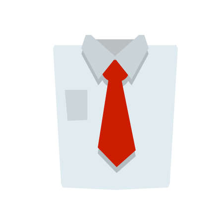 Red tie and shirt collar. Folded Business clothes. Business style. Flat cartoon illustration isolated on white background.のイラスト素材