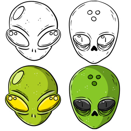 Alien. Extraterrestrial monster with green head and Big eyes. Martian and UFO. Space creature and...