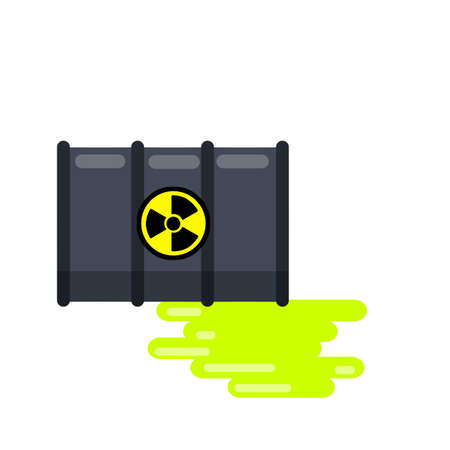 Barrel of radioactive waste. Radiation and green liquid. Dangerous object. Problems of ecology and irradiation. Leaked Hazardous tank. Industry and technology.のイラスト素材