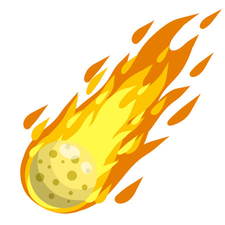 Meteor with trail of fire. Celestial object. Flying in sky. Cartoon flat illustration. Comet with...