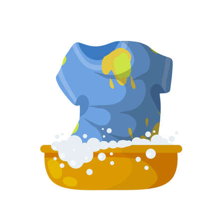 Washing dirty clothes. T-shirt with spots.のイラスト素材