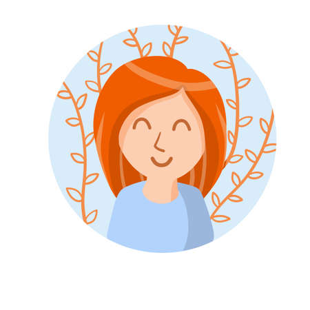 Red haired girl. Cute young character. The ginger woman. Avatar of social network for teenager. Flat cartoon illustrationのイラスト素材