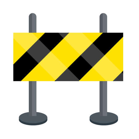Road works. Forbidding sign and barrier. Building block of the highway. Danger zone. Cartoon flat illustration on white backgroundのイラスト素材