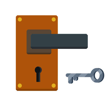 Door handle. Lock and keyhole with a key. Opening and closing. The doorway and entrance elementのイラスト素材