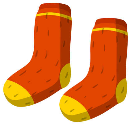 Warm wool socks. Flat illustration. Children drawing. Clothing for the feet isolated on white backgroundのイラスト素材