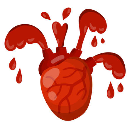 Flow and splash. Cardiology and health. Dead human organ. Concert of death and infarct. Flat cartoon illustrationのイラスト素材