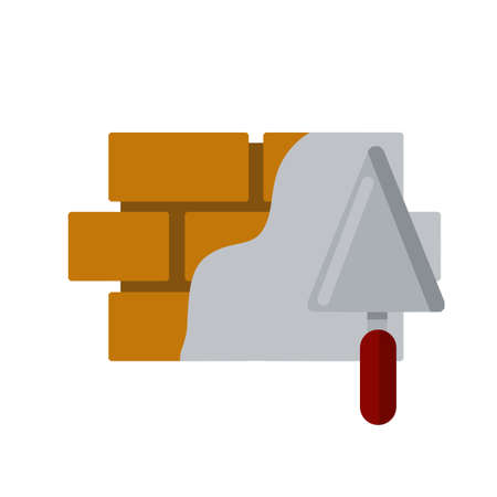 Cartoon flat illustration isolated on white background. Cement, putty and spatula.のイラスト素材