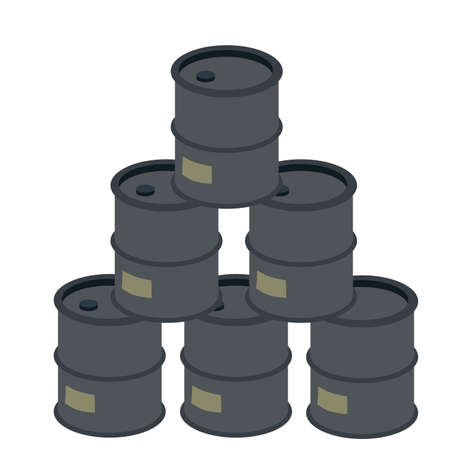 Barrel of oil. Combustible fossil fuel. Petroleum packaging. Black Tank with gasoline. Resource-based economy and industry.のイラスト素材