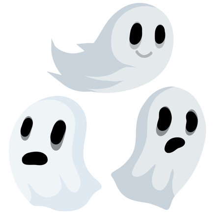 Ghost. Funny flying spirit.The Halloween element. White cute character. Set of Flat cartoon...
