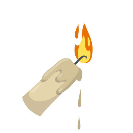 Candle with fire. flame with wick. Wax object for lighting. Cartoon flat illustration. Element of a new year, religion and villagesのイラスト素材